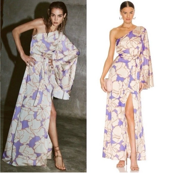 Alexis Leonette Maxi Dress Wisteria Purple Floral One Shoulder - Picture 1 of 8